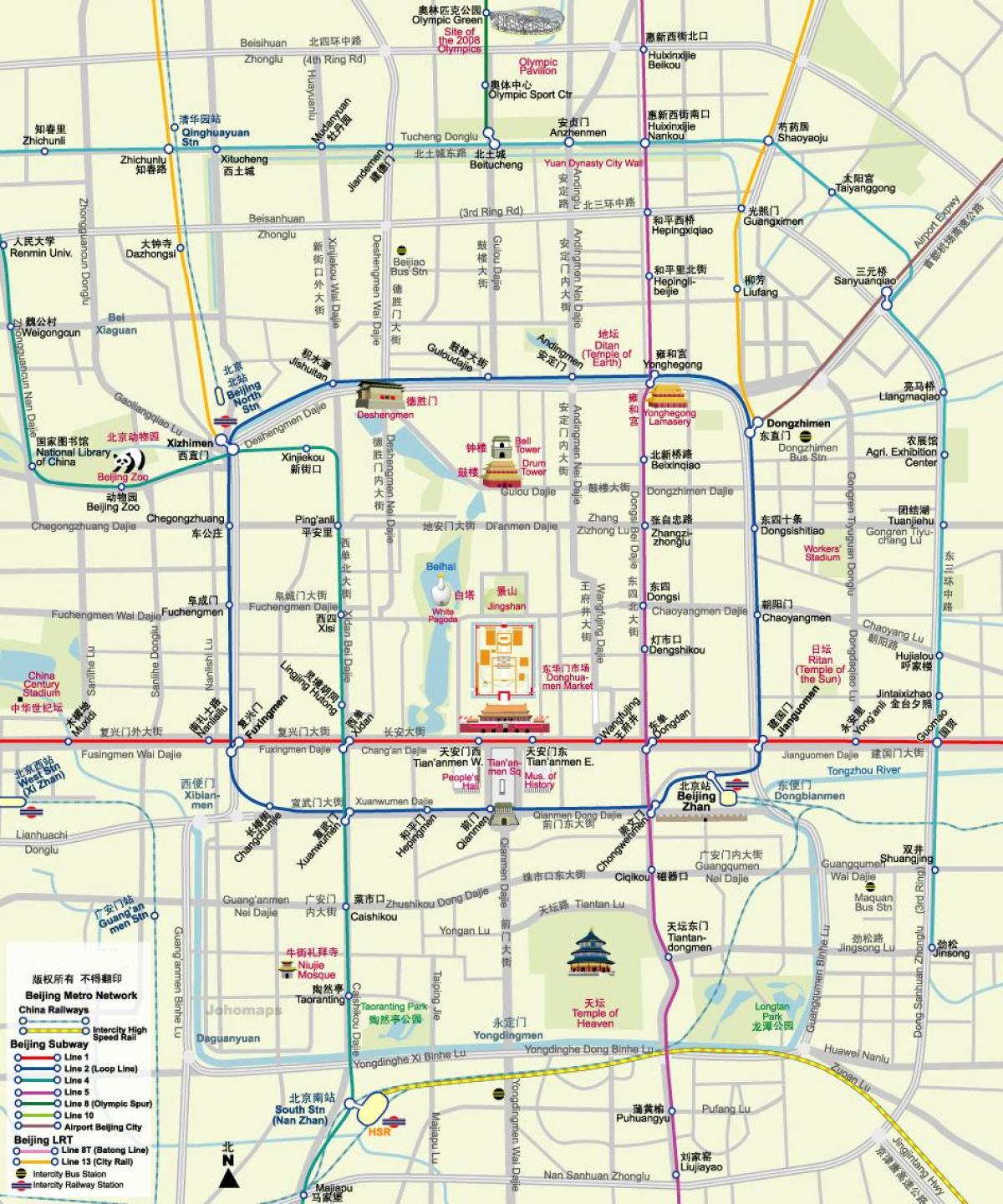 peta Beijing peta kereta bawah tanah dengan tarikan pelancong