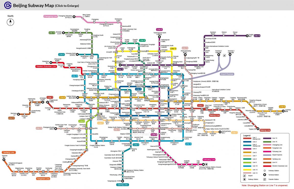 Beijing peta kereta bawah tanah 2016